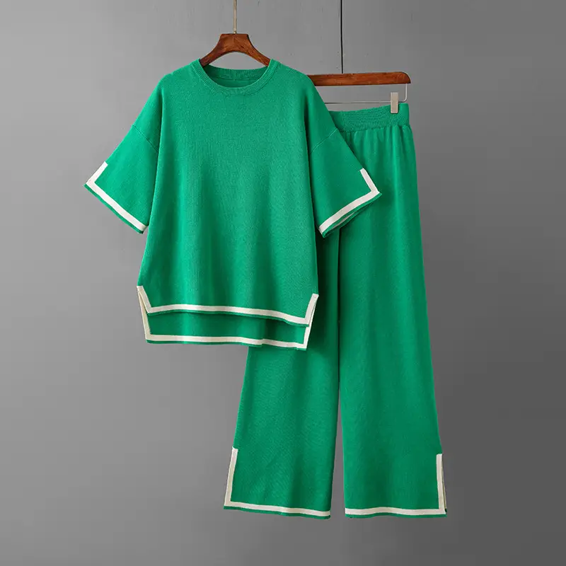 Short-sleeved Sweater Wide-leg Pants Suit