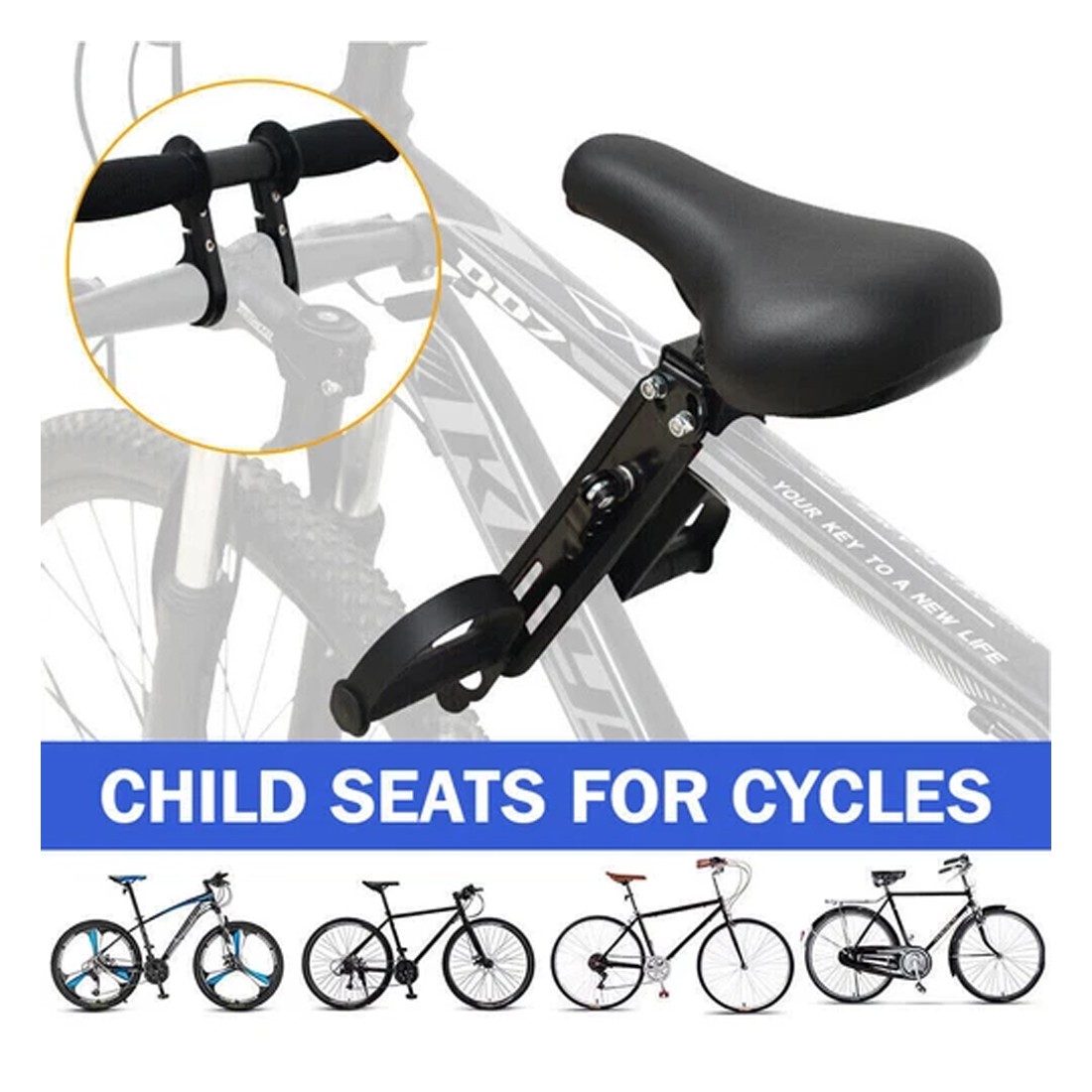 Kids Bike Seat Front Mounted Seats Detachable Mountain Bike Kid Seat  Armrest 12