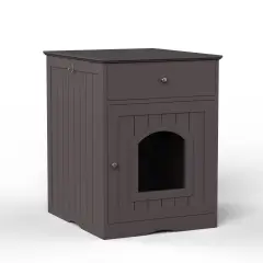Wooden Pet House Cat Litter Box Enclosure With Drawer, Side Table Indoor Pet Crate - Brown - View 1