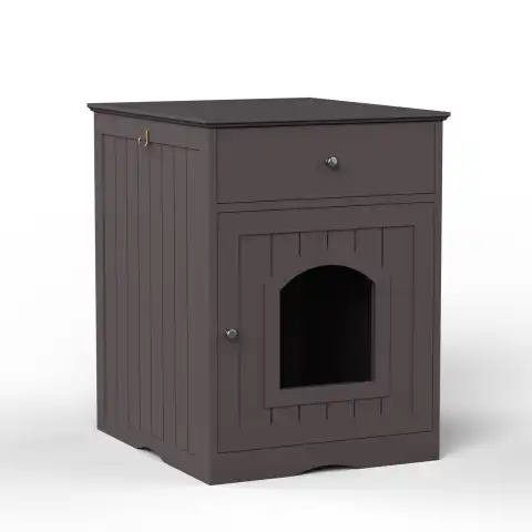 Wooden Cat Litter Box Cabinet with Drawer