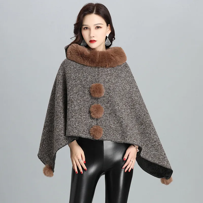 Fashion Faux Fur Jacket Women Shawl Scarf - Khaki