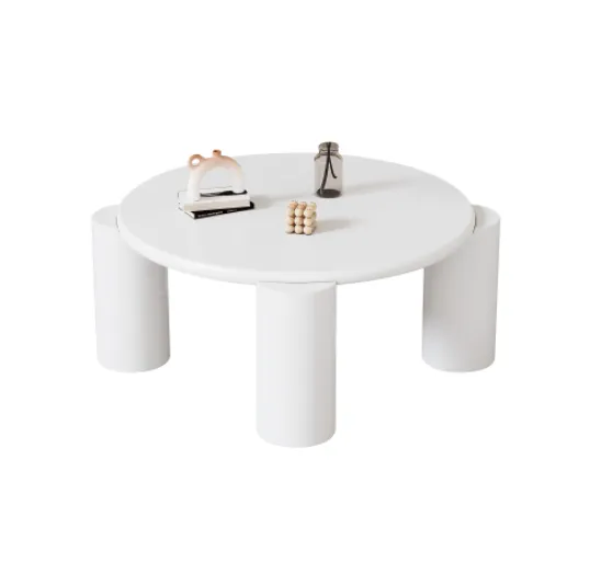 White Round Coffee Table,Wooden Painted Coffee Table,Tea Table, Cute Wooden Modern Center Table With 4 Legs For Bedroom Apartment, Living Room, Far... - Shop at LoveMi