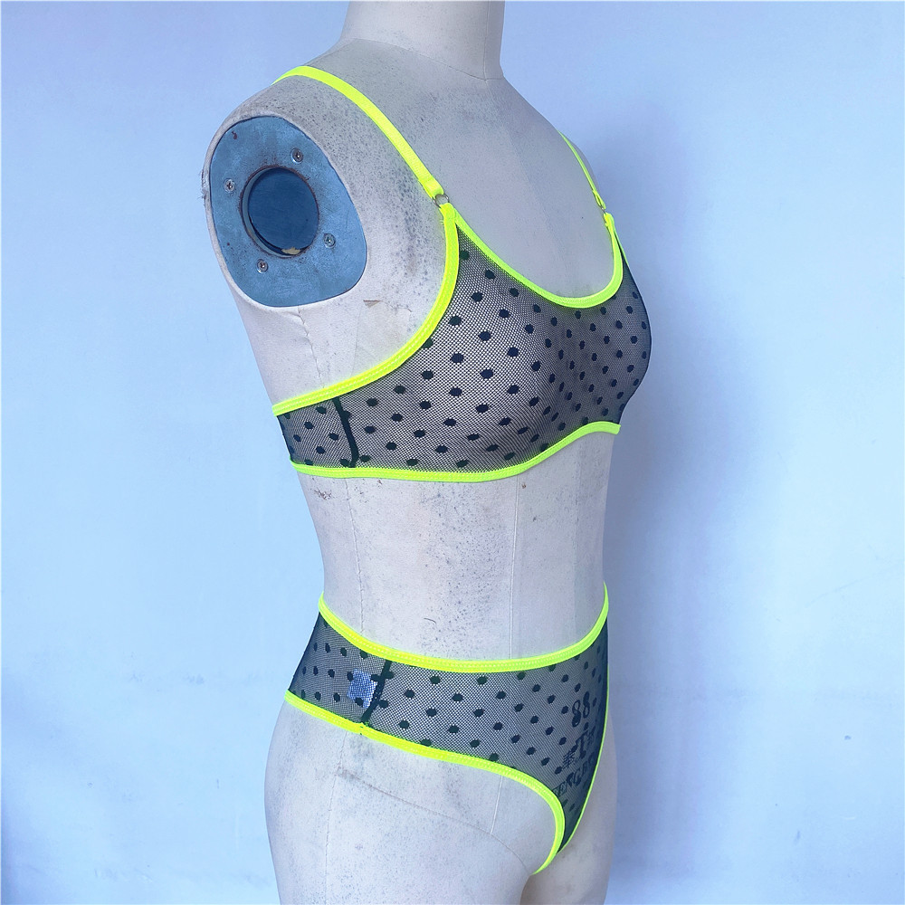 Title 21, Dot Mesh Fluorescent Green Sling Underwear Two-...