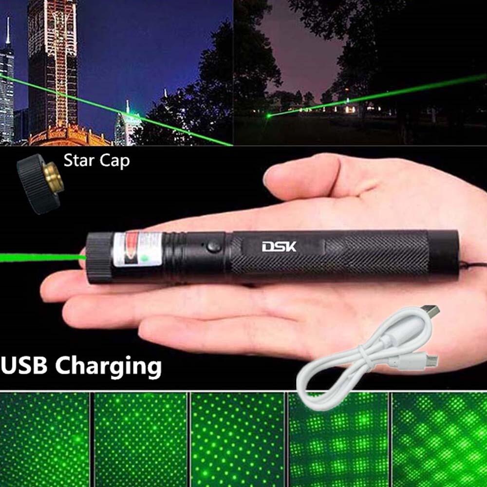 Green Laser Pointer Pen Light USB Rechargeable 990Miles 532NM Astronomy Visible Beam Light 1mw Flashlight
