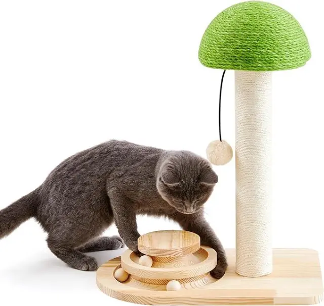Mushroom Sisal Rope 2 In 1 Wooden Interactive Ball Track Ball Cat Scratching Post Cat Scratching Board Wood - Shop at LoveMi