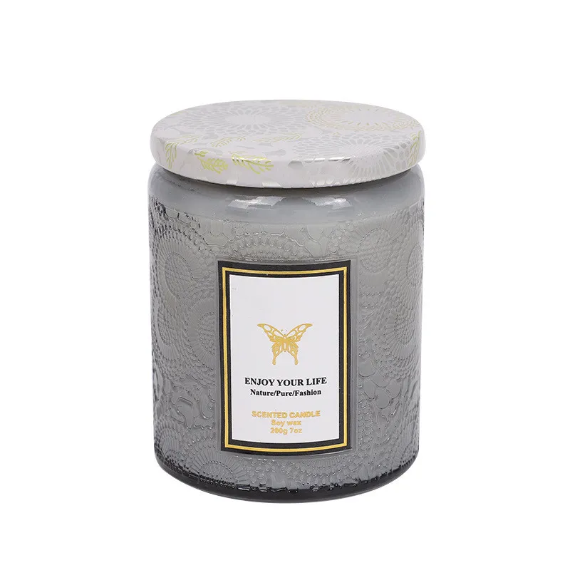 Embossed Glass Fragrance Handmade Gift Aromatherapy Soy Candles - Amber Sandalwood