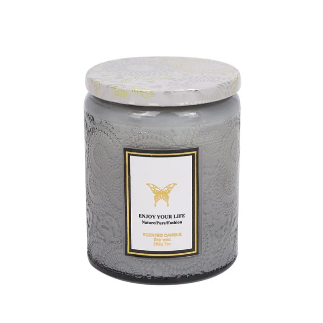 Embossed Glass Fragrance Handmade Gift Aromatherapy Soy Candles Amber Sandalwood - Shop at LoveMi