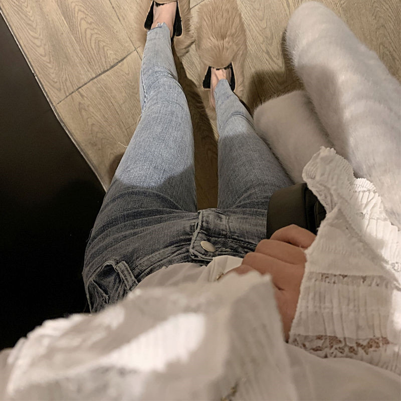 Student Stretch Light Color High Waist Skinny Cropped Pencil Pants