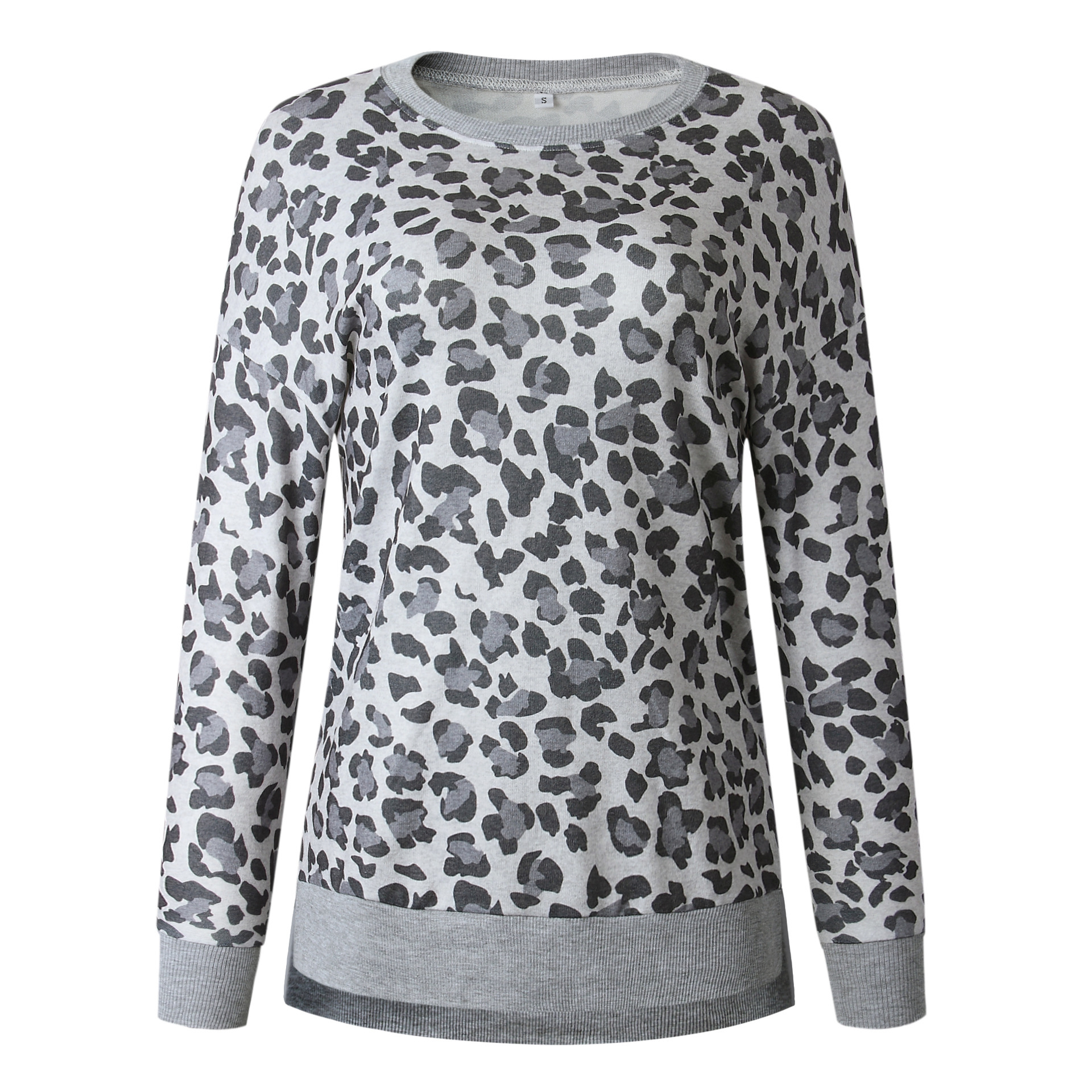 Title 14, Leopard print round neck irregular long-sleeved...