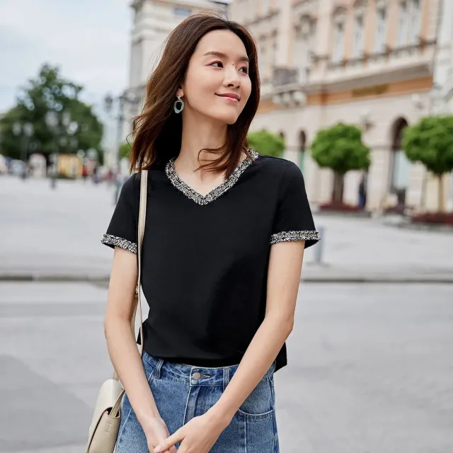 Short Sleeved Women's Summer Solid Color Slim Fit All Match Bottoming Shirt Women Black - Shop at LoveMi