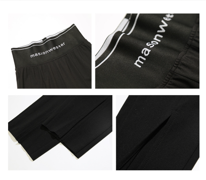 Casual Letters Slim Fit Black Trousers Spring Black Pants