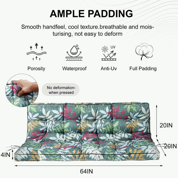Outdoor Swing Cushions 55 Inch,Waterproof 4in  Thick Porch Swing Cushion Replacement With Backrest And Ties,Comfortable 2-3 Seat Pation Swing Pad For Backyard,Garden,Lawn,Outdoor Furniture Flower — foto 5