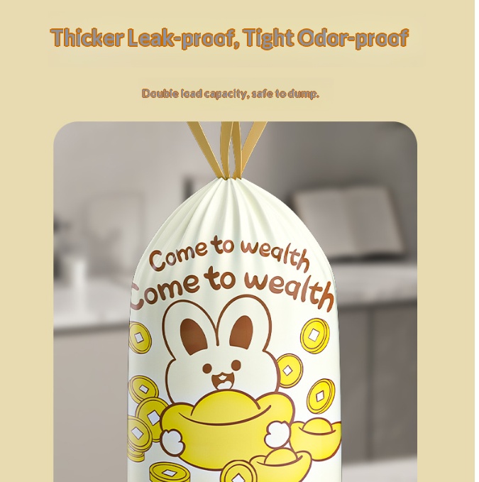 Rabbit Print Drawstring Garbage Bags, Easy Tear-off Plastic Trash Bags, Cartoon Design For Home Use