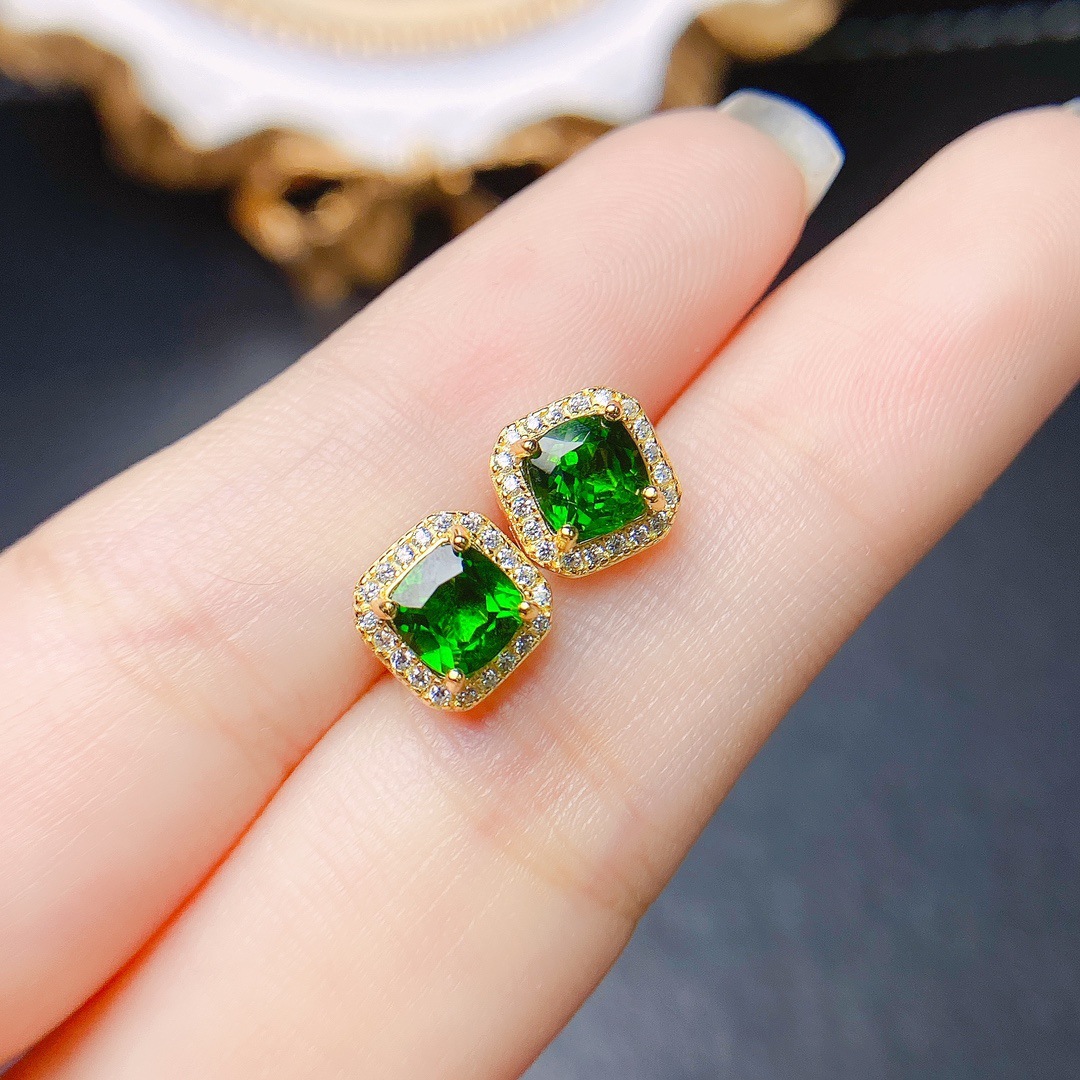 Natural Diopside Stud Earrings S925 Silver