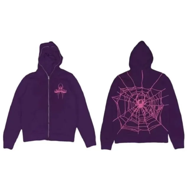 Spider Rhinestone Print Tide With The Same Cardigan Jacket Purple - Shop at LoveMi