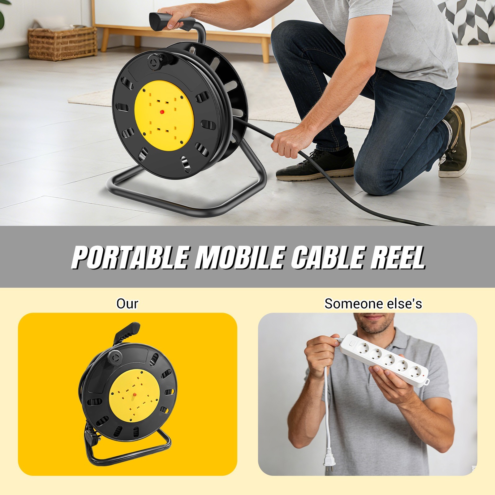 50M Cable Extension Reel Lead 4 Way Gang Mains Socket 13 Amp Heavy Duty — image 3