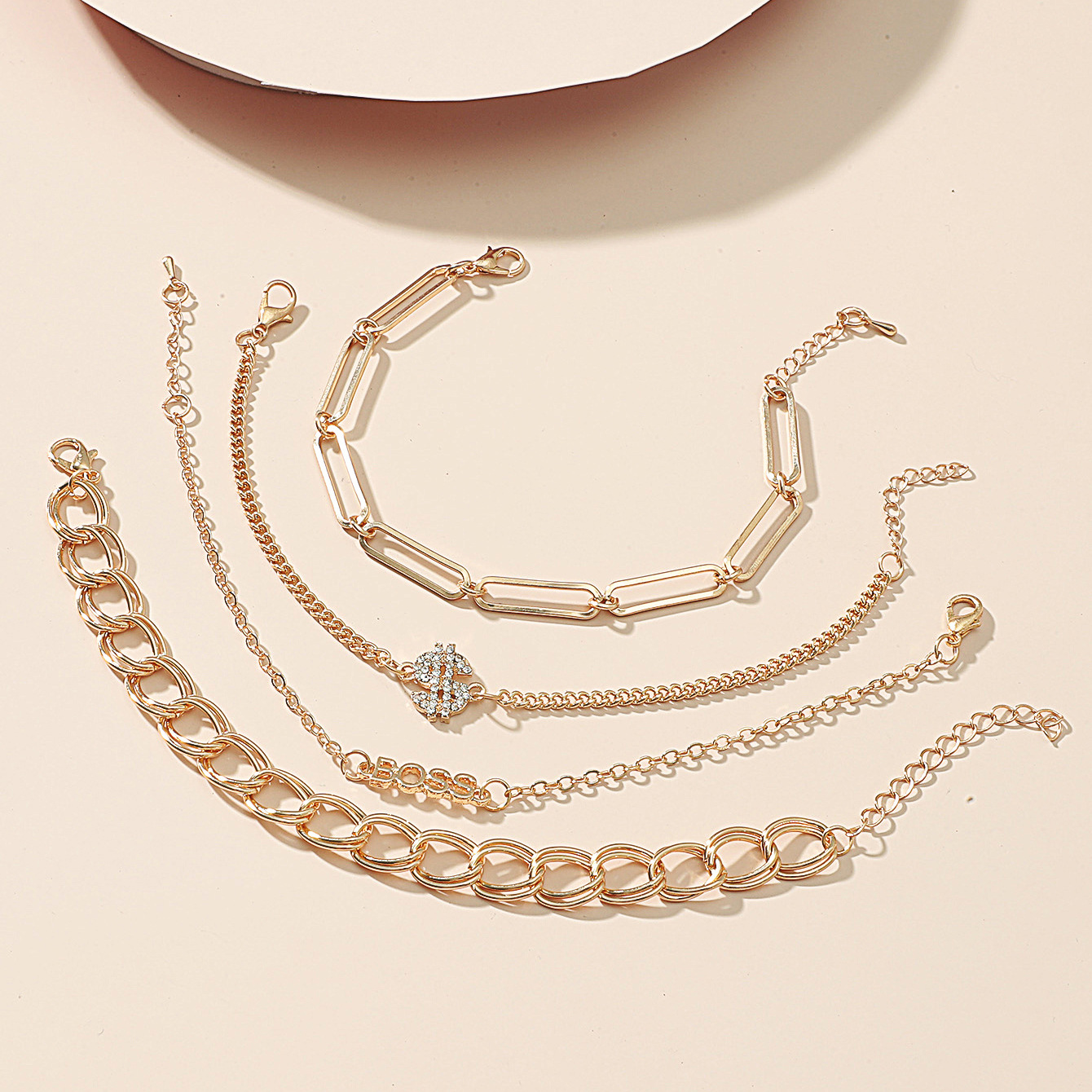 Metal Geometric Crown Heart Bracelet Set Of 4