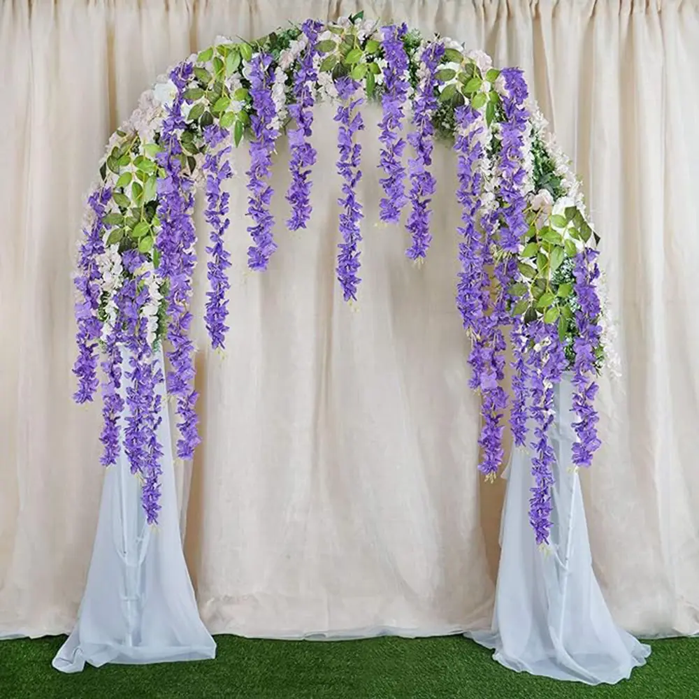 12 Pcs 3.61 Ft Artificial Wisteria Flowers Vine Ratta Hanging Garland Silk Flowers String Garden Floral