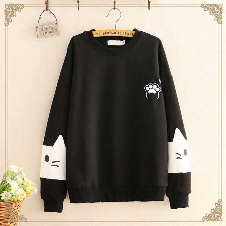 Title 5, Cat paw color block round neck thin sweater