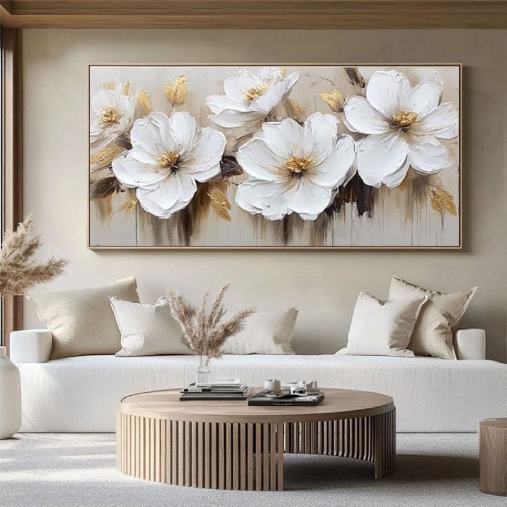 Abstract Flower Oil Painting On Canvas Large Wall Art Minimalist Floral Art Handmade Painting White Modern Home Decor For Living Room