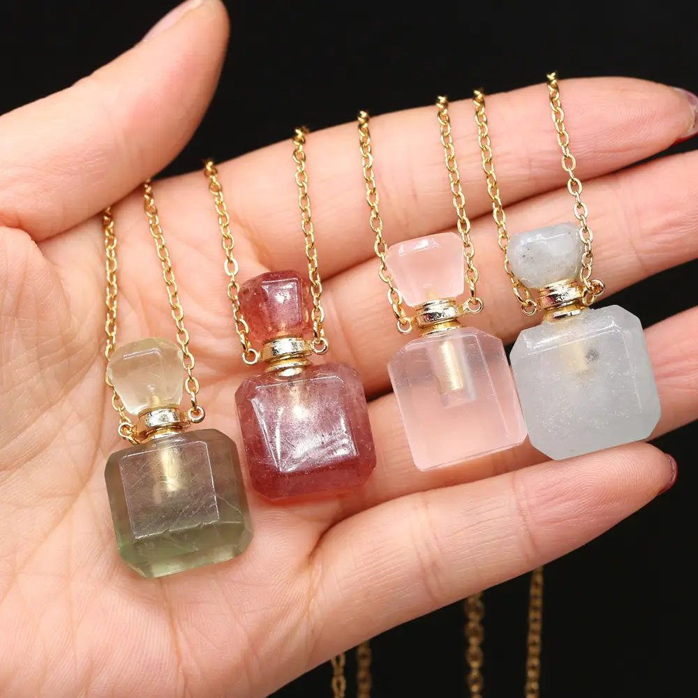 Exquisite Natural Stone Necklace Perfume Bottle Pendant