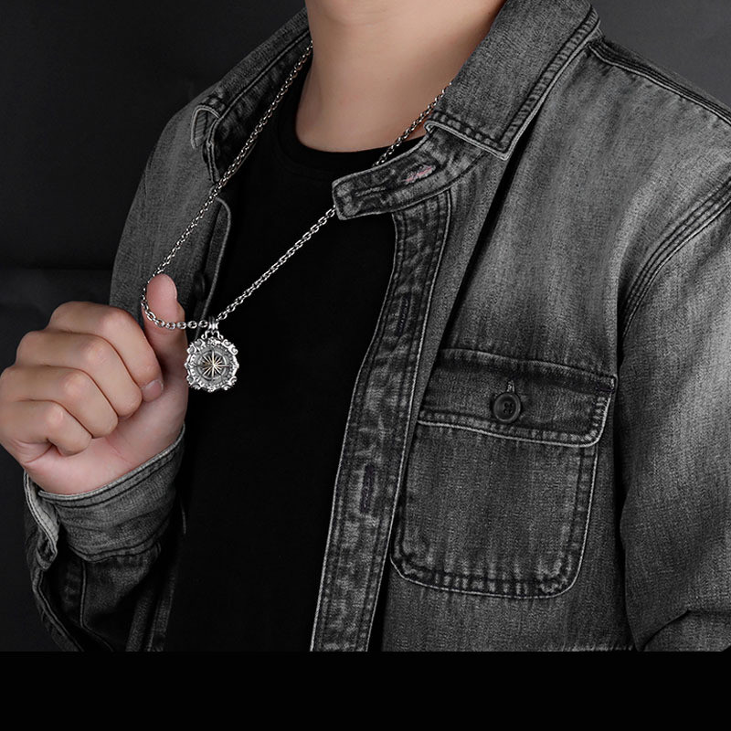 Silver Plated Necklace Men's Tide Brand Nautical Anchor Xinghai Compass