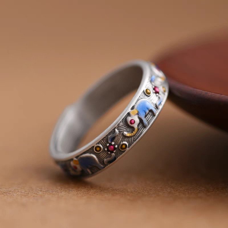 Sterling Silver Enamel Elephant Ring