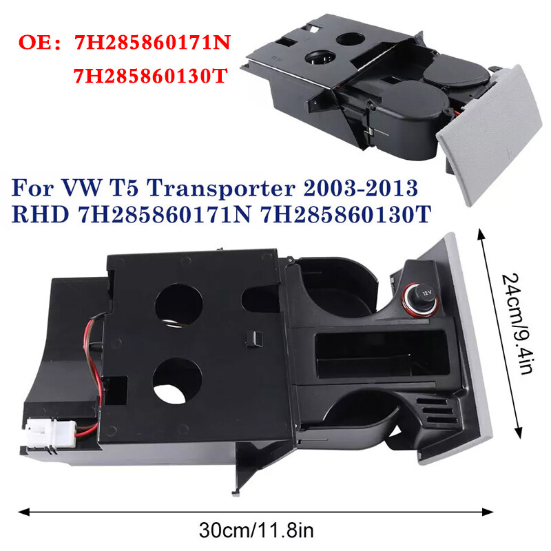 For VW T5 Transporter Ashtray Cup Coin Holder Dual Drink Grey RHD 7H285860130T B — image 2