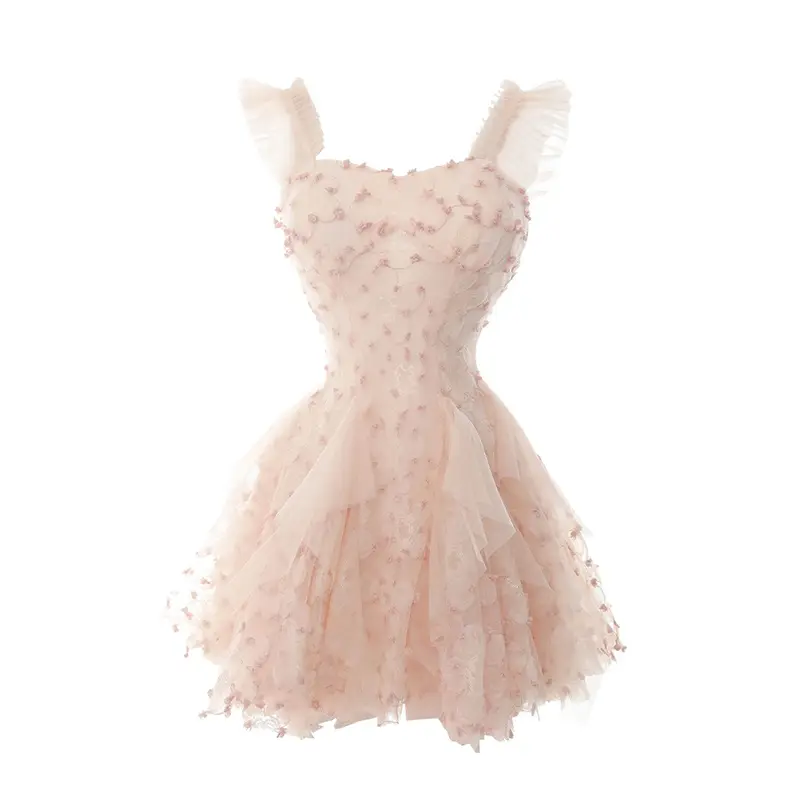 Women's Floral A-Line Mini Dress with Spaghetti Straps