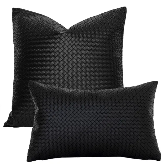 Woven Textured PU Leather Throw Pillow Cover Black - Shop at LoveMi
