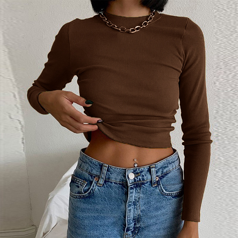Fashion Navel-exposed Tight European And American Long-sleeved Blouse In Spring