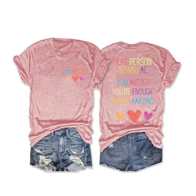 Women's Heart & Slogan Print Round Neck Tee Love Inspired Summer Top Pink - Shop at LoveMi