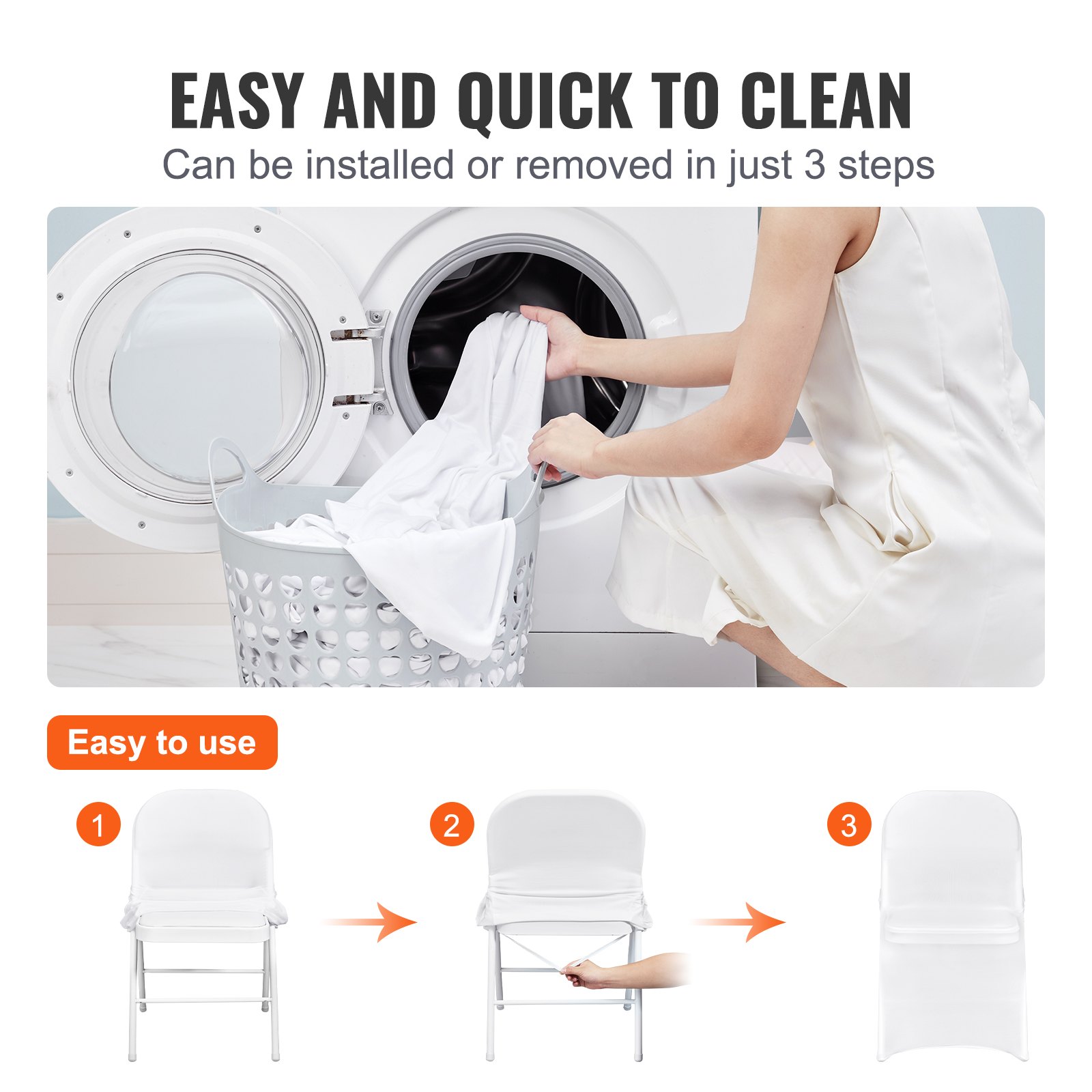 VEVOR White Stretch Spandex Chair Covers - 12 PCS, Folding Kitchen Chairs Cover, Universal Washable Slipcovers Protector, Removable Chair Seat Covers, For Wedding Party Dining Room Banquet Event image 2