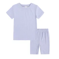 Summer Women's And Women's Solid Colour Short-sleeved Tights Two Piece Suit - Dark Grey - View 1