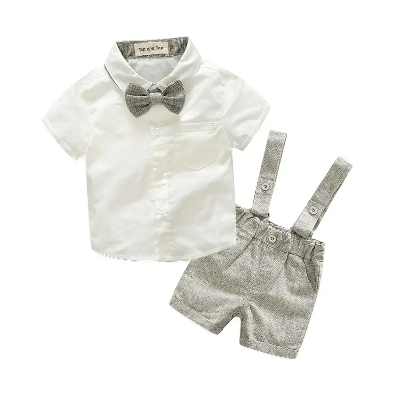 Boys' Fashion Short-sleeved Shirt Straps Pants Dress Two-piece Suit