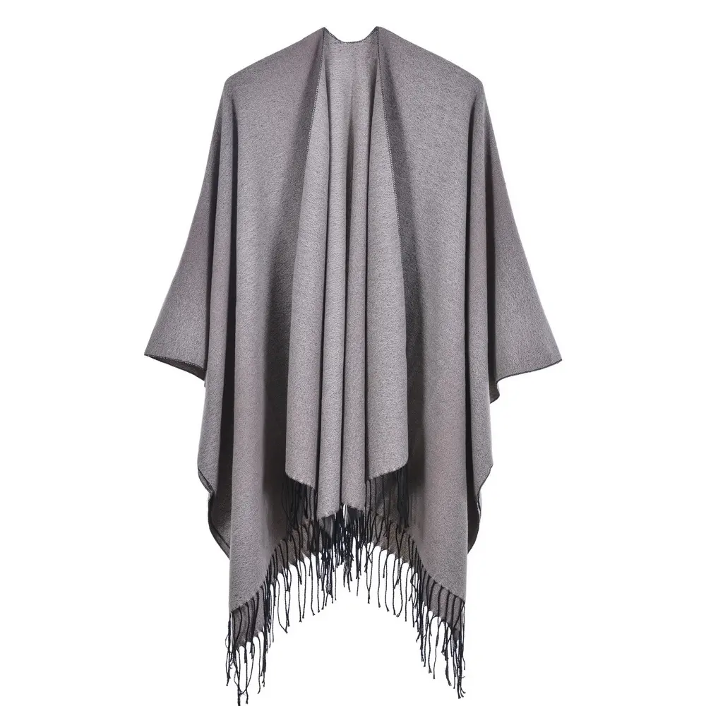 Women's Autumn Winter Double-Sided Gradient Color Tassel Jacquard Split