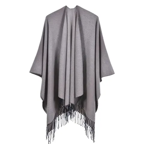 Women's Autumn Winter Double-Sided Gradient Color Tassel Jacquard Split