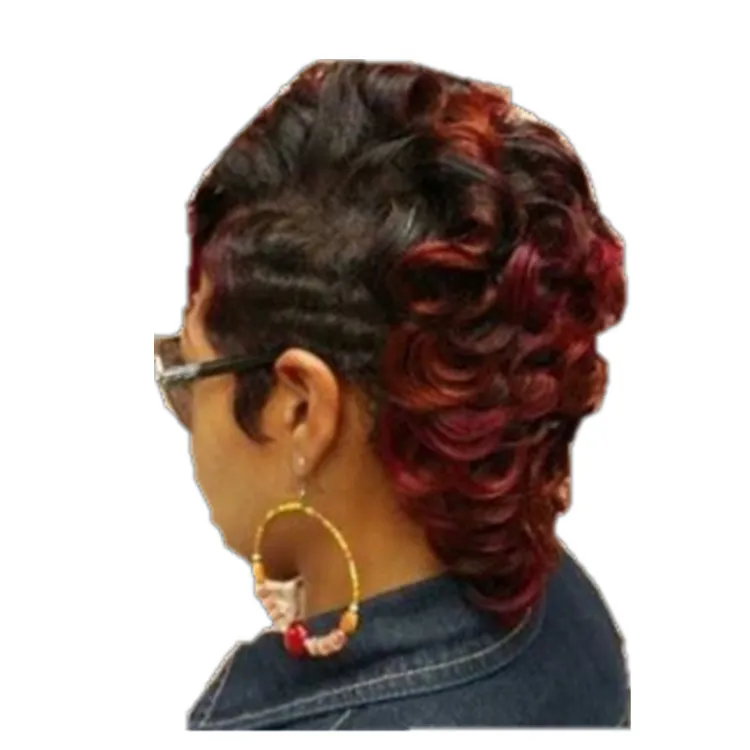 European And American Women Short Hair Wig Black Highlights Wine Red - Red