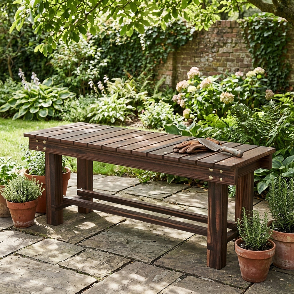 Garden Bench 0.8 Inch Seater Outdoor Bench With Storage Shelf 35.4inch... 2