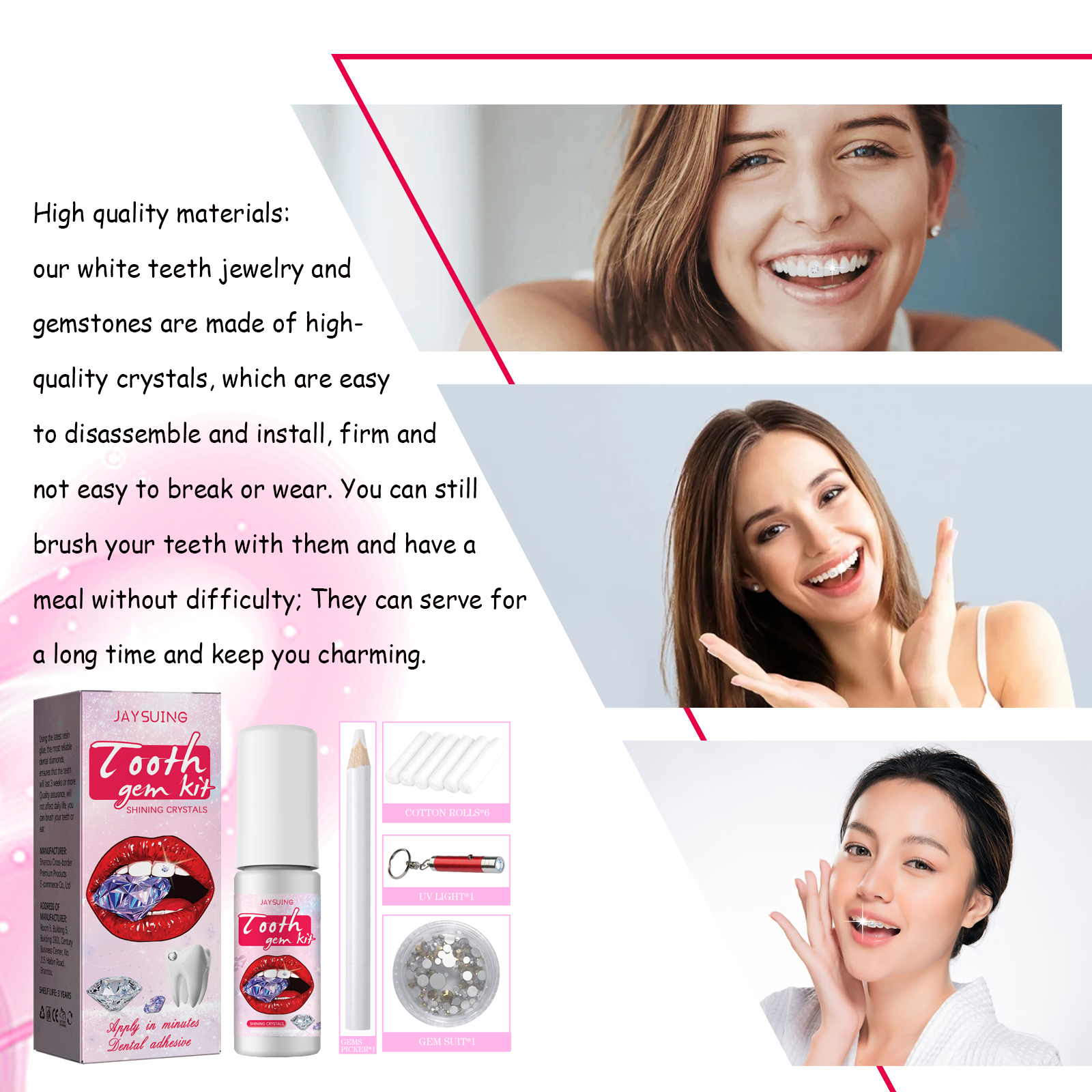 Jaysuing Tooth Gem Kit, Accessories Easy To Remove And Install Crystal Dental Drill Tooth Embellish Glitter Stick image 2