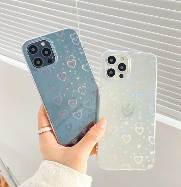 Laser Double Colorful Love Transparent Phone Case