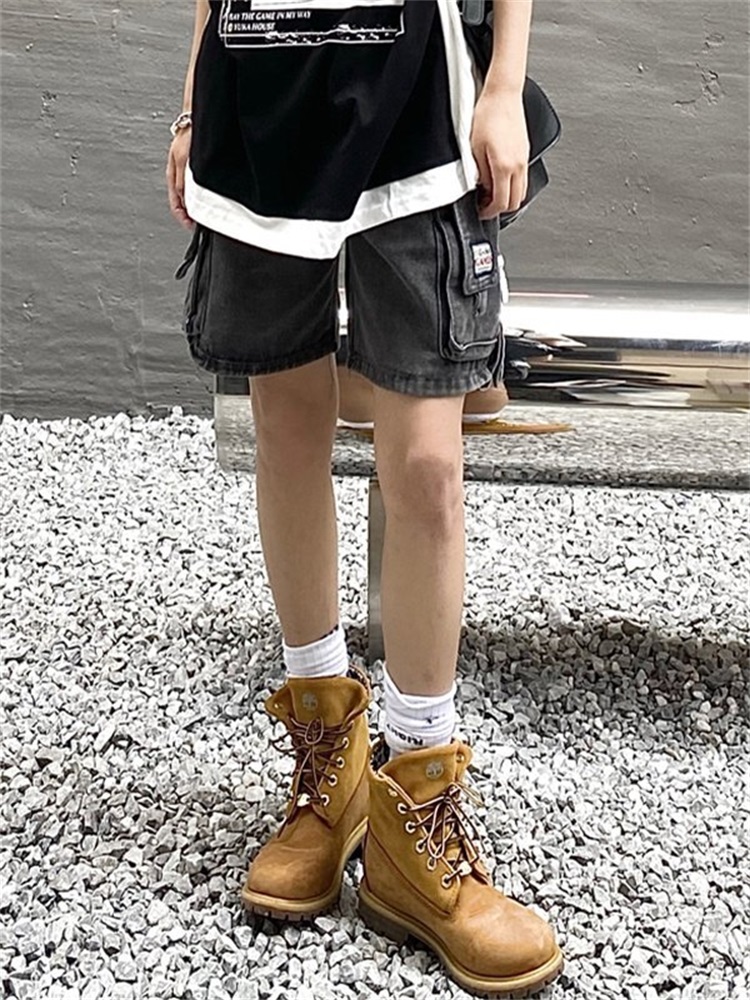 Pants Y2k Vintage High Street Work Casual Loose Straight Pockets Denim Shorts