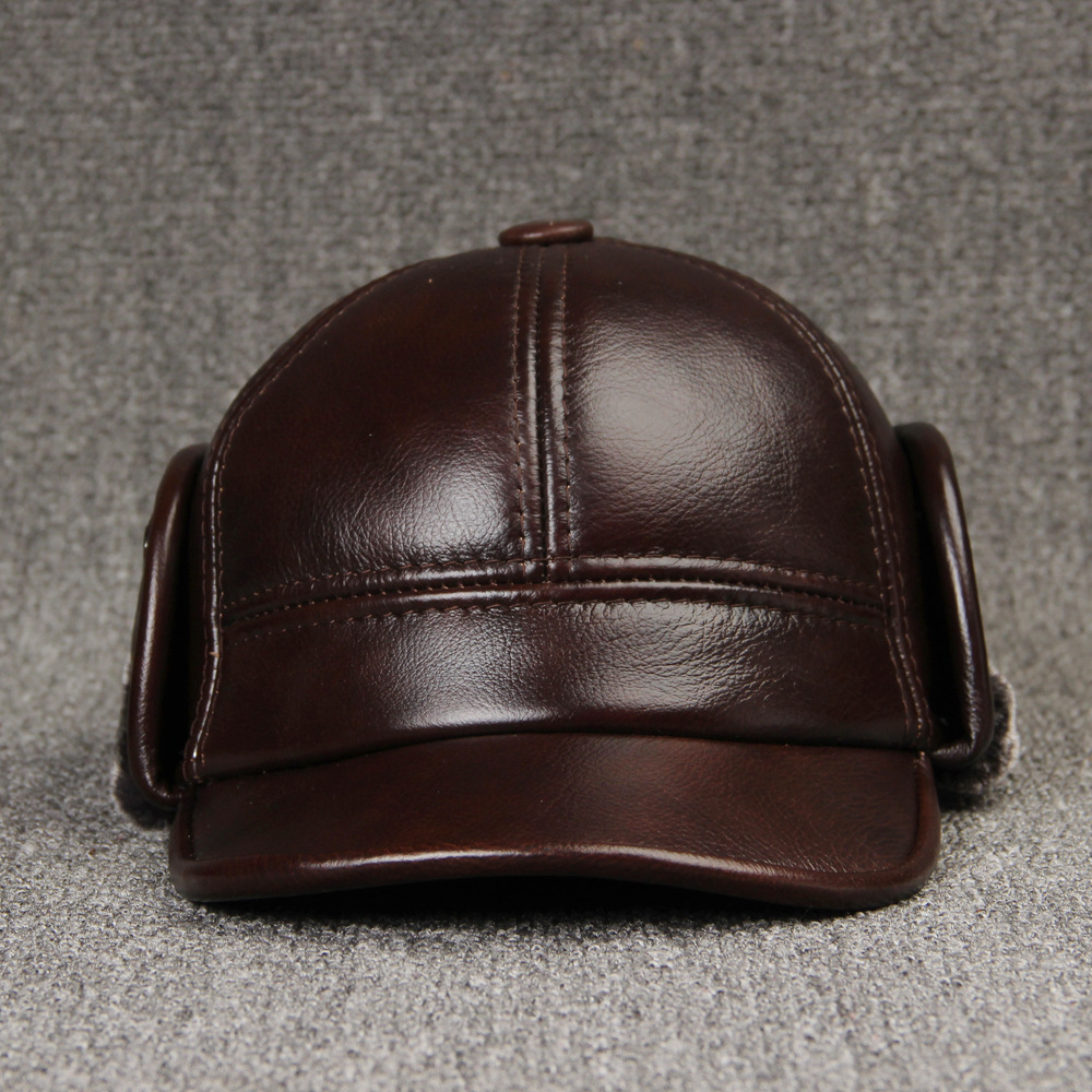 Cow Leather Hat Men Thick And Warm Middle-aged And Elderly People