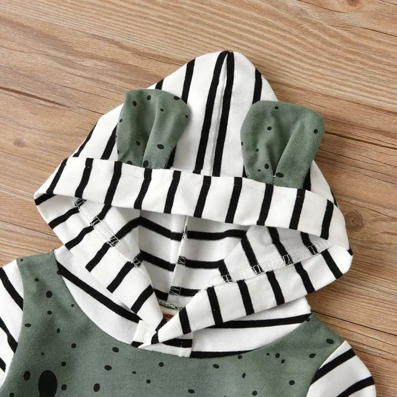 Children's Boy's Romper Long-sleeved Polka Dot Hooded Long Climbing Jumpsuit