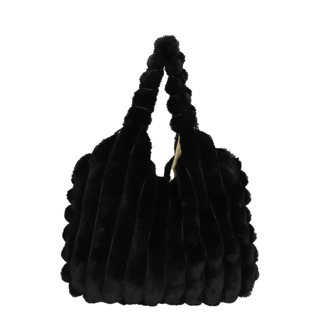 Striped Design Plush Bag Winter Fashion Shoulder Armpit Bags Large Capacity Furry Handbags Portable Cute Shopping Tote Bag Black - Shop at LoveMi