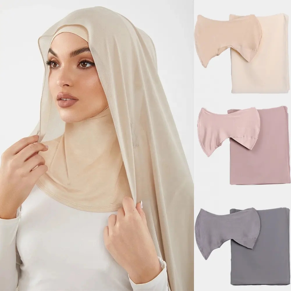 Modal Solid Color Breathable Fits Cap Pearl Chiffon Scarf