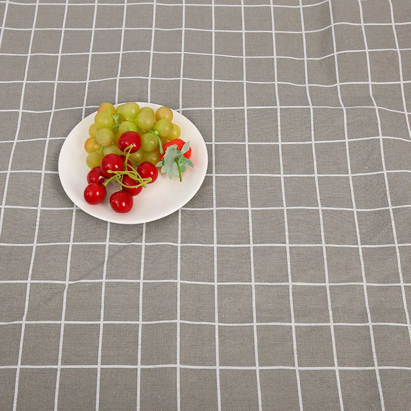 Stall Tablecloth Mat Linen Curtain Cotton Hemp Material - Grey Lattice
