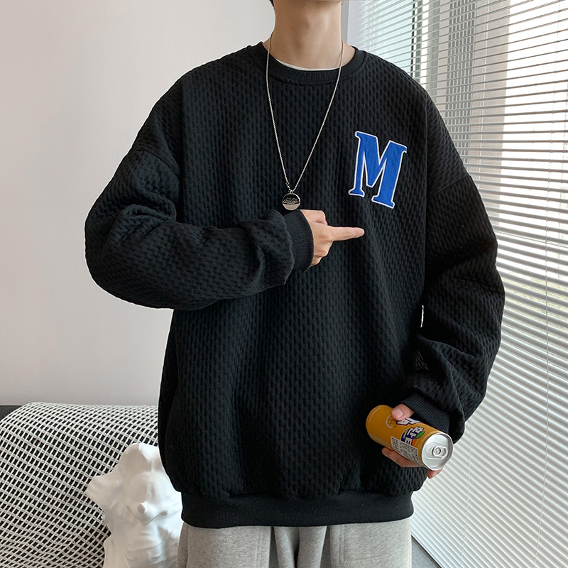 Plaid Letter Embroidery Sweater Men's Trendy Brand