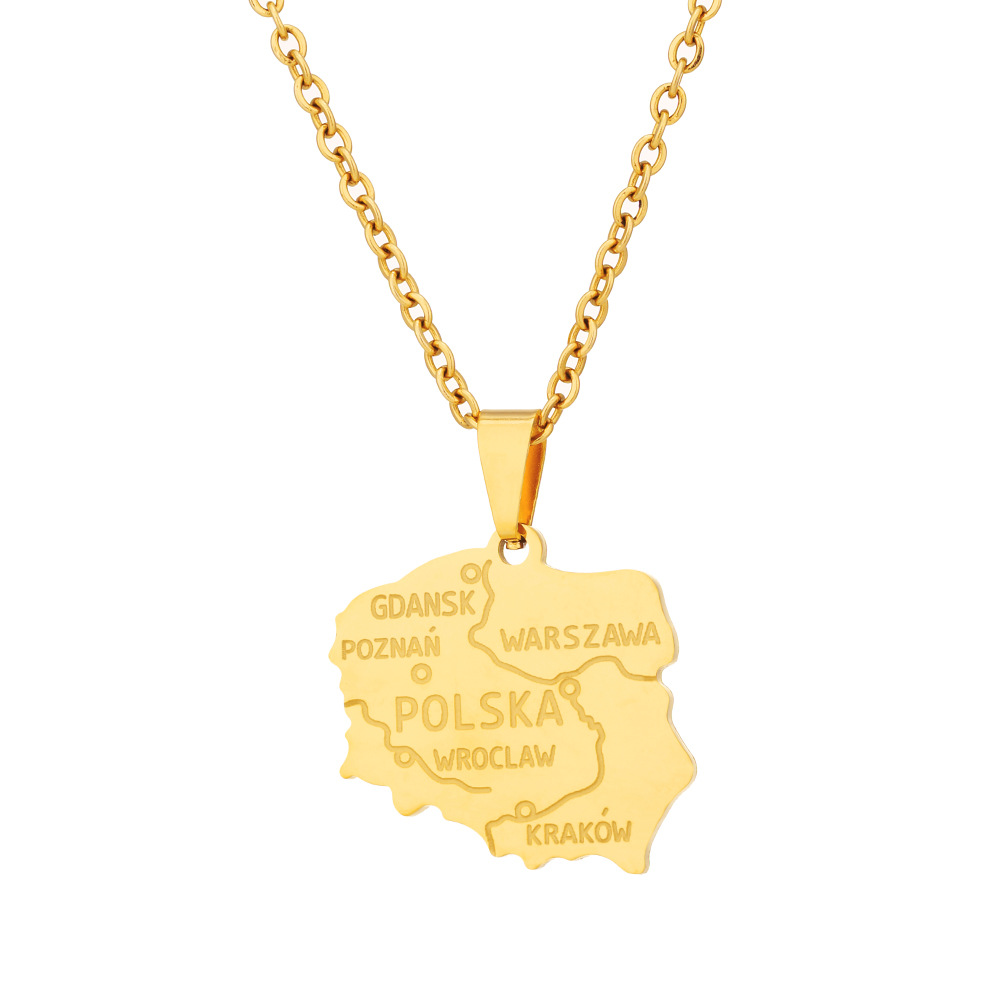 Titanium Steel Glossy Poland Map Pendant Necklace Fashion - 2
