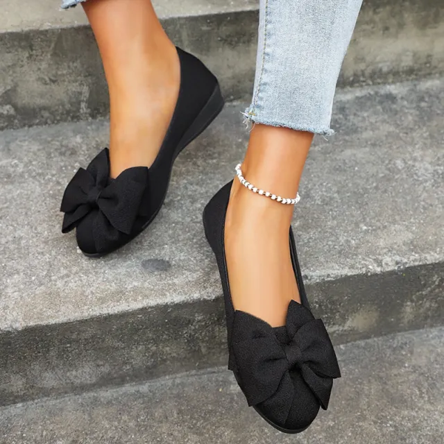 New Bowknot Flats Shoes Fashion Casual Round Toe Slip on Shoes Loafers For Women Balck Size36 - Shop at LoveMi